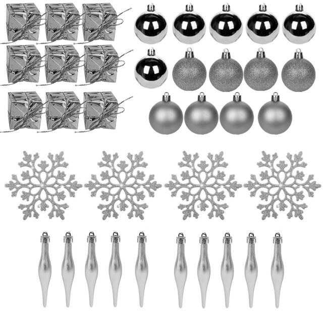 Christmas Bauble Mixed Tree Decoration Pack Of 37 - Silver