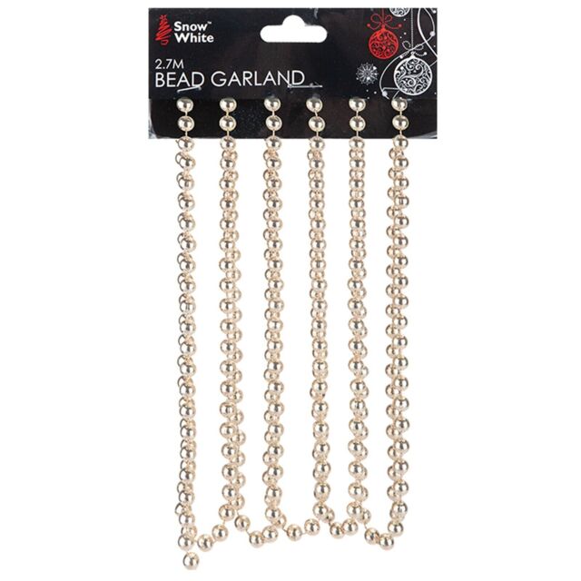 Christmas Tree Decoration 2.7 Metre Bead Garland - Champagne Gold