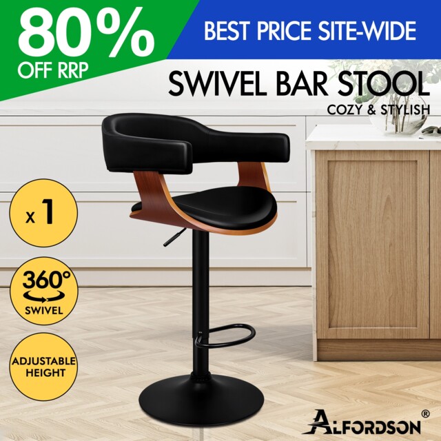 Alfordson Bar Stool Swivel Backrest Armrest Gas Lift Wooden Dining