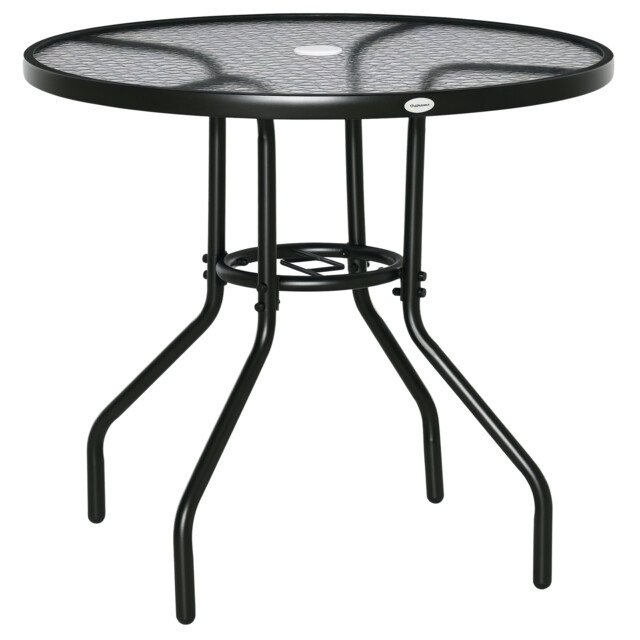 Outsunny Outdoor Round Dining Table Tempered Glass Top W/ Parasol Hole