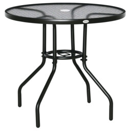 Outsunny Outdoor Round Dining Table Tempered Glass Top W/ Parasol Hole