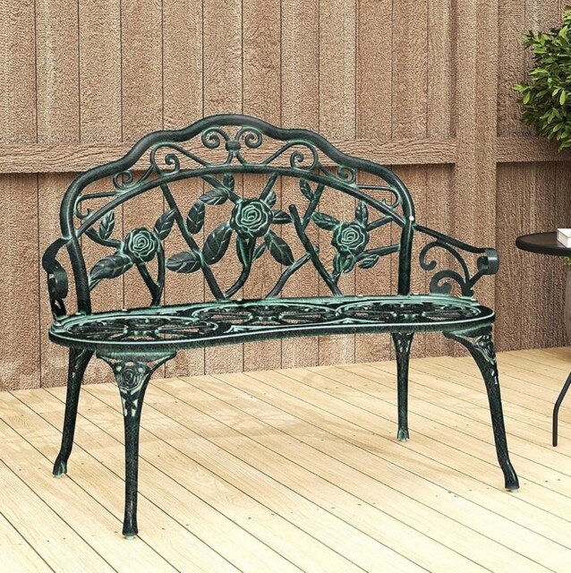 Garden Bench Metal 2 Seater Steel Patio Loveseat Outdoor Green