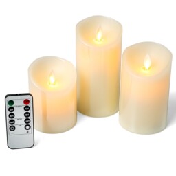 3pc Candle Flameless Led Real Wax Lights White Candles Home Remote