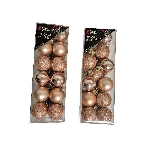 Rose Gold Christmas Tree Hanging Baubles Decorations Glitter 2 Packs