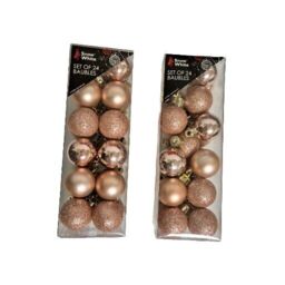 Rose Gold Christmas Tree Hanging Baubles Decorations Glitter 2 Packs