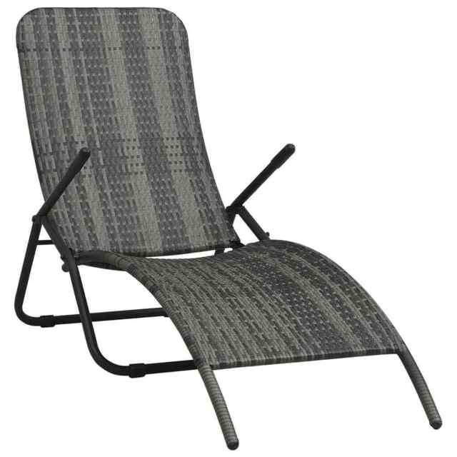 Folding Sun Lounger Poly Rattan Grey Vidaxl