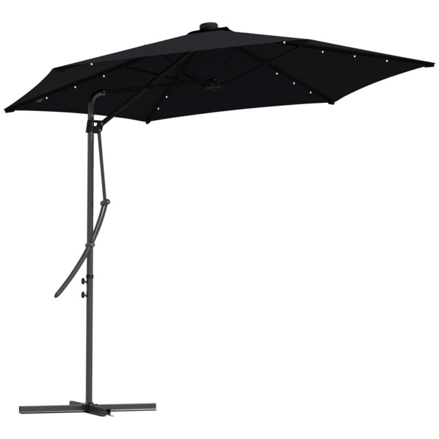 Cantilever Patio Parasol Black 290x260cm Steel Polyester With Solar