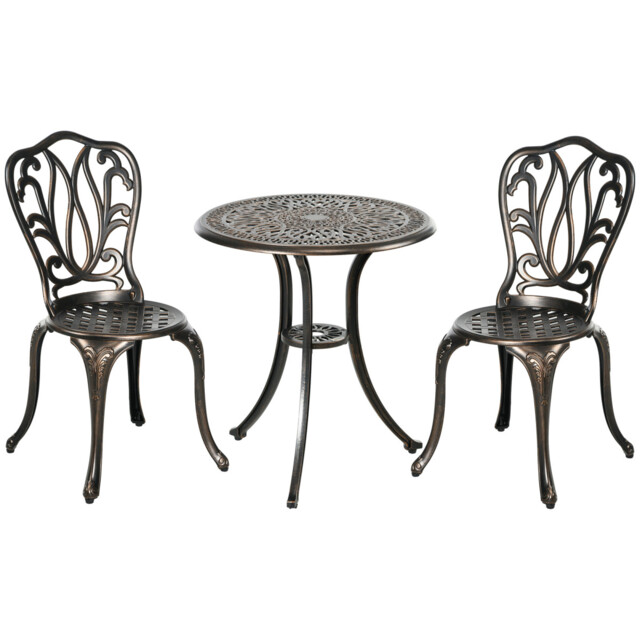Patio Bistro Set Bronze Tone Aluminium 3pc Table & 2 Chairs