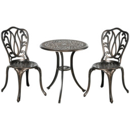 Patio Bistro Set Bronze Tone Aluminium 3pc Table & 2 Chairs