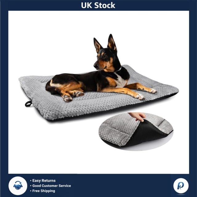 Cozy Grey Dog Bed Mat 90x58cm - Washable Sherpa Cushion For Medium &