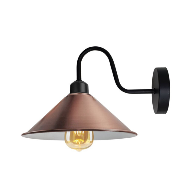 Wall Light Copper Cone Shade 22cm X10cm Metal Swan Neck Black Arm