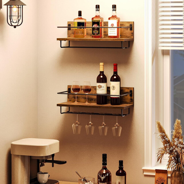Hoobro Wall Mounted Wine Rack, Wine Glass Rack Set Of 2, Wine Shelf