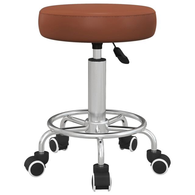 Salon Stool Brown Pu Leather Steel Adjustable 42x42x64cm Foam Seat