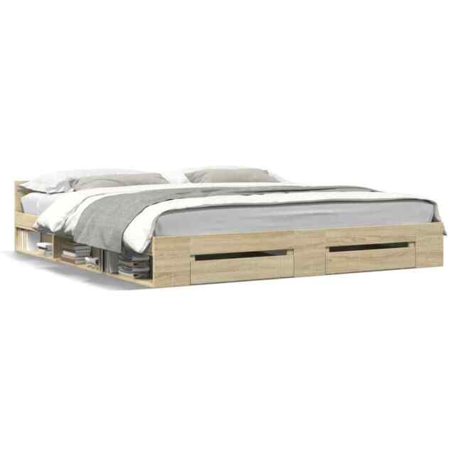 Bed Frame With Drawers Sonoma Oak 200x200 Cm Engineered Wood Vidaxl