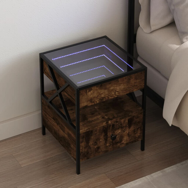 Bedside Table With Infinity Led Grey Sonoma 40x40x51 Cm Vidaxl