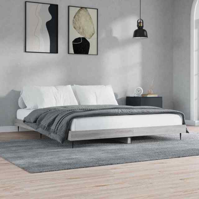 Bed Frame Grey Sonoma 160x200 Cm Engineered Wood Vidaxl