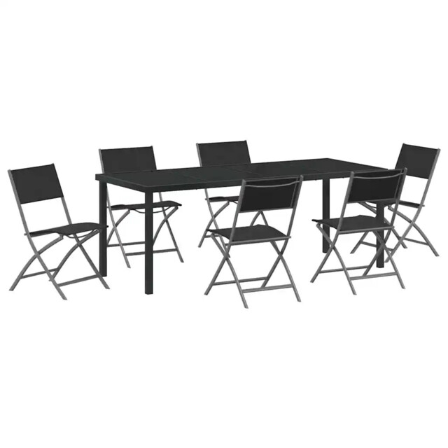 Garden Dining Set Folding Black Powder-coated Steel Outdoor Furniture