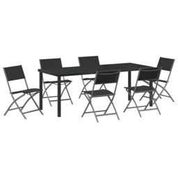 Garden Dining Set Folding Black Powder-coated Steel Outdoor Furniture