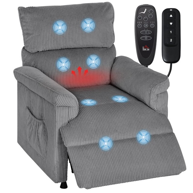 Homcom Massage Recliner With Quiet Motor, Power Reclining Chair, Grey