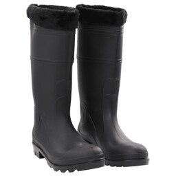 Rain Boots Black Pvc With Removable Socks Size 46 Waterproof 37cm