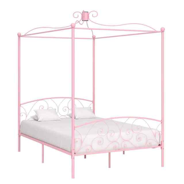 Canopy Bed Frame Pink Metal 140x200 Cm Vidaxl