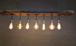 Suspended Rustic Wood Beam Light With Bulbs, Chandelier, Timber