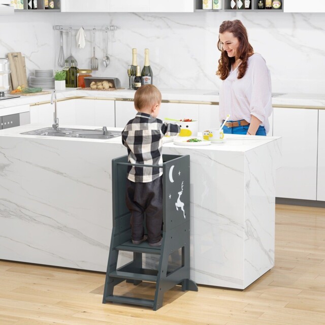 Kid Kitchen Stool Helper Bathroomd Ajustable Baby Standing Tower