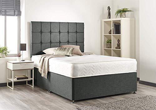 Grey Linen Foam Divan Bed Set W Mattress Headboard No Drawers (double
