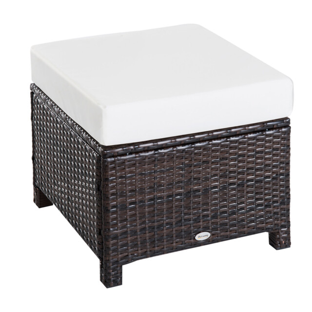 Rattan Footstool Wicker Ottoman With Padded Seat Cushion Furniture