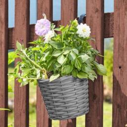 Smart Garden 8 Inch Faux Rattan Hanging Pot - Slate