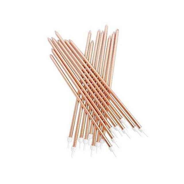 Rose Gold Candles Cake Topper 16 Pack 18cm Tall Candles