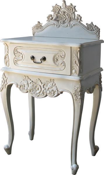 French Rococo Bedside Table One Drawer Plain White Intricately Carved