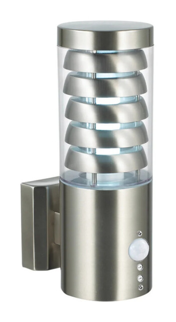 Outdoor Light Silver Tango Led Wall Ip44 Pir Stainless Steel Saxby
