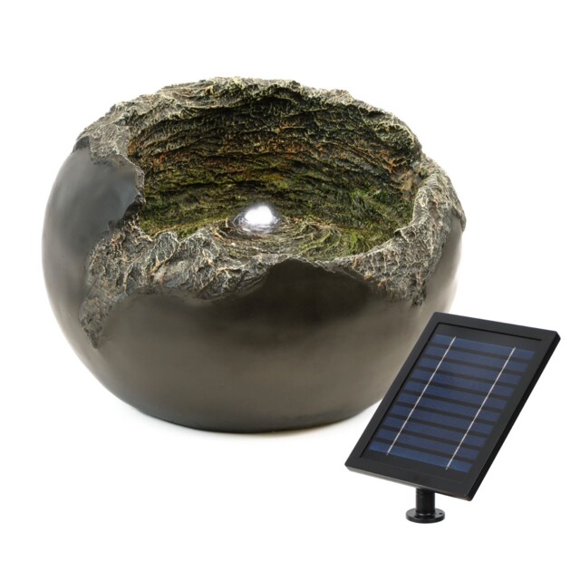 Solar Powered Water Feature Rock Bowl Fountain With Battery Backup