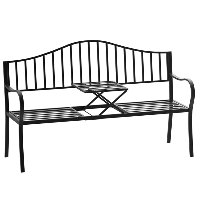 Outsunny Outdoor Metal Frame 2 Seater Bench Patio Park Garden Seating