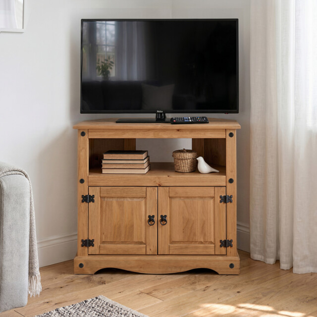 Corona Tv Unit Corner Media Cabinet Stand 2 Door Solid Wood Mexican