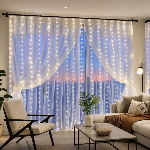 3mx3m Led Curtain Fairy String Lights In/outdoor Warm White Window
