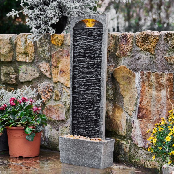Garden Water Feature Outdoor Led Fountain Straight Waterfall Grey