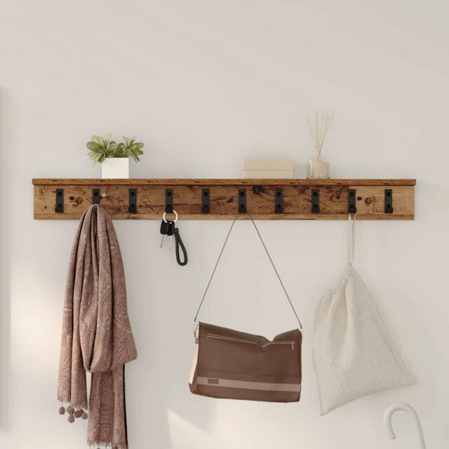Wall-mounted Coat Rack With Shelf Old Wood 100 X 10.5 X 10.5 Cm Vidaxl