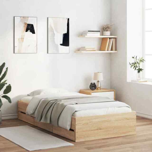 Bed Frame With Drawers Sonoma Oak 100x200 Cm Engineered Wood Vidaxl