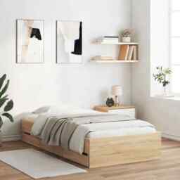 Bed Frame With Drawers Sonoma Oak 100x200 Cm Engineered Wood Vidaxl