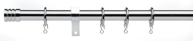 Universal Metal Curtain Pole, Stud Finial, 28mm Satin Steel, Chrome,