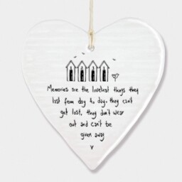 ‘memories’ Wobbly Hanging Heart 10cm X 10cm, White