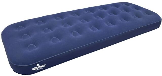 Milestone Blue Inflatable Flocked Single Air Bed Camping Mattress