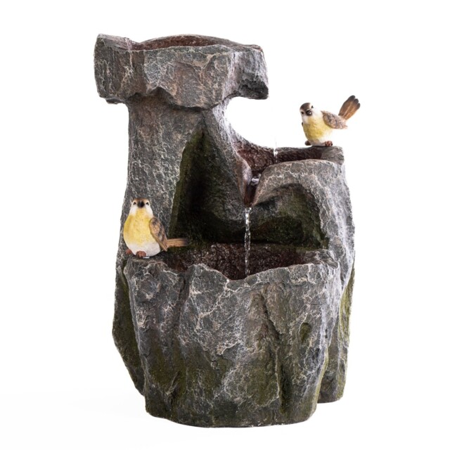 Serenity Cascading Rock Water Feature Two Birds Led Lights Fountain