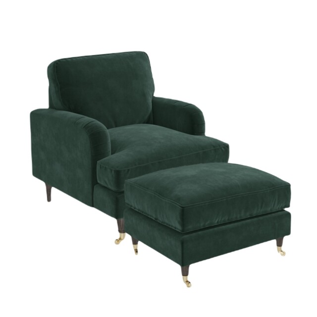 Dark Green Velvet Armchair And Footstool - Payton Bun/pay031/85934