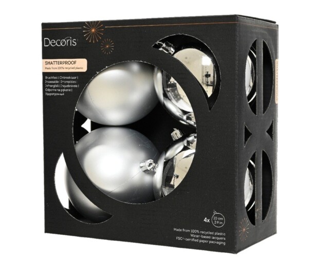 Christmas Tree Baubles, Shatterproof, Mixed Shiny & Matt Silver -