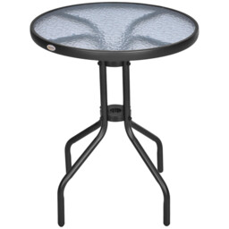 60 70h Cm Round Metal Table, Tempered Glass-black Home Garden Indoor