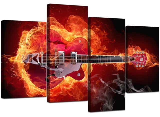 Abstract Red Guitar Canvas Wall Art Pictures 130cm Xl Prints Set 4065