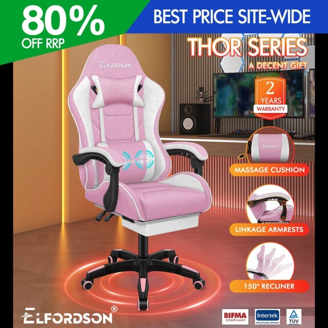 Elfordson Office Chair Massage Padded Recliner W/ Cushion Footrest